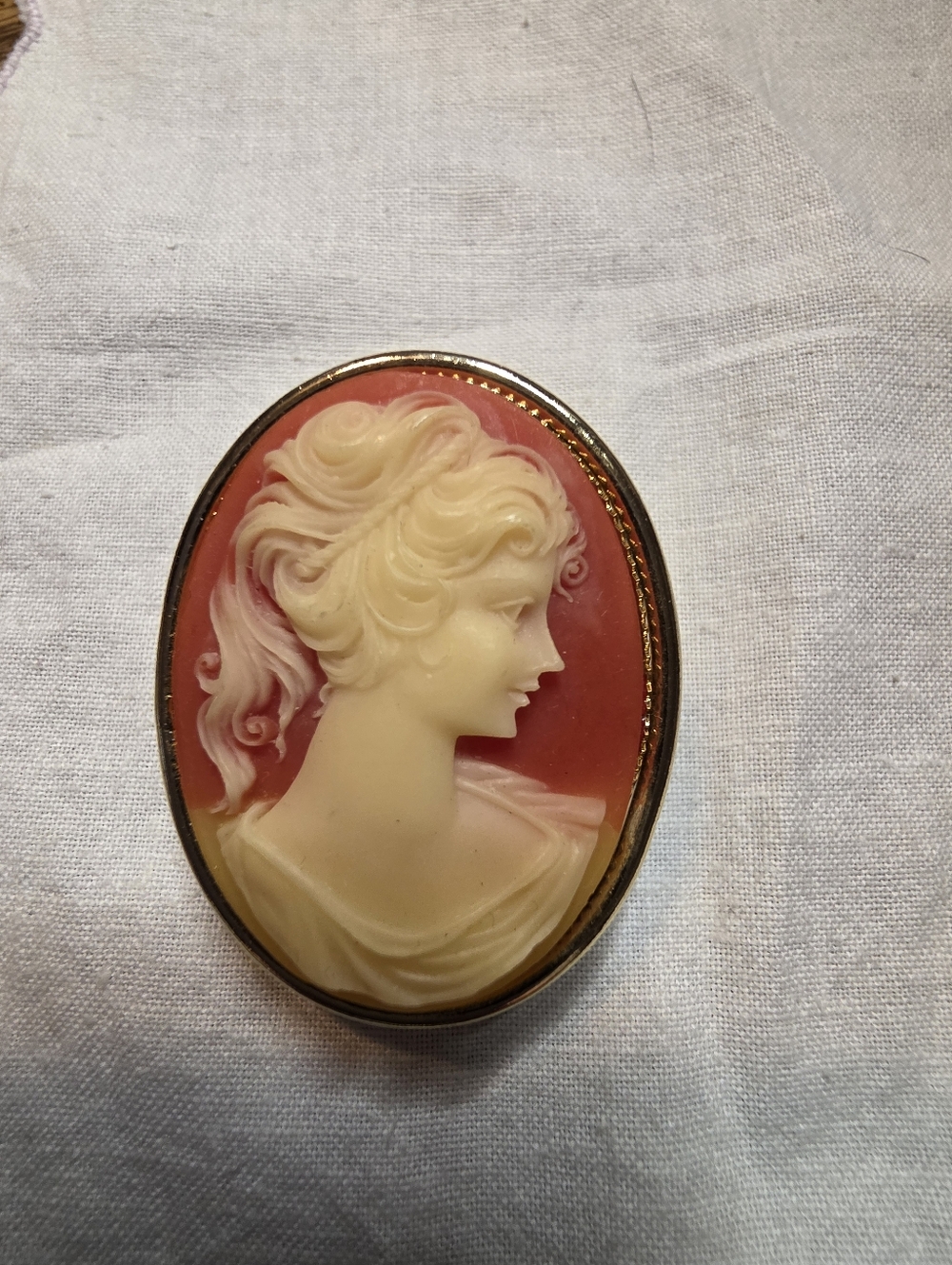 Beautiful Vintage Amway Goldtone Cameo Locket Pendant And Necklace